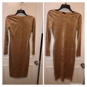 Long Sleeve Gold Velvet Dress